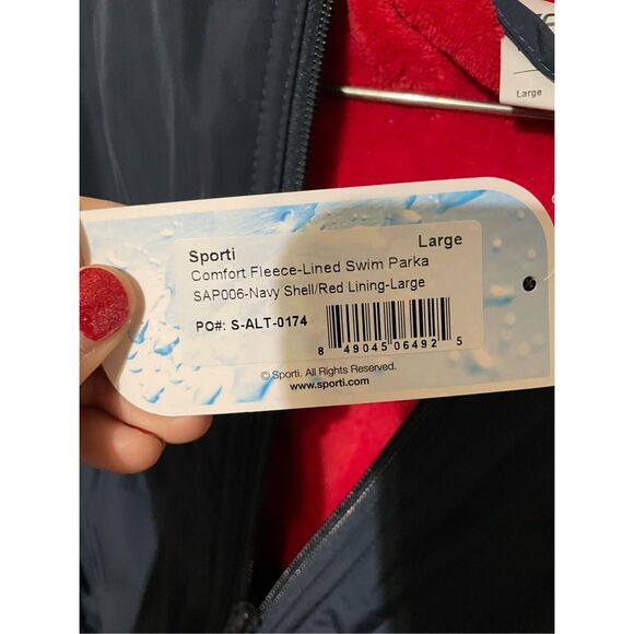 Brand New Sporti Comfort Fleece-Lined Swim Parka Large, Navy Shell/Red Lining - Picture 5 of 7
